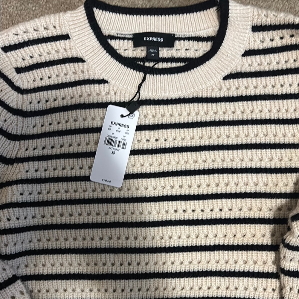 Express Cream and Black Crew Neck Sweater - Picture 2 of 3